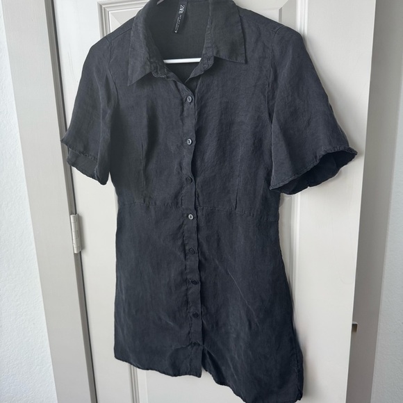 Zara black button down shirt collared mini dress size small - Picture 5 of 6